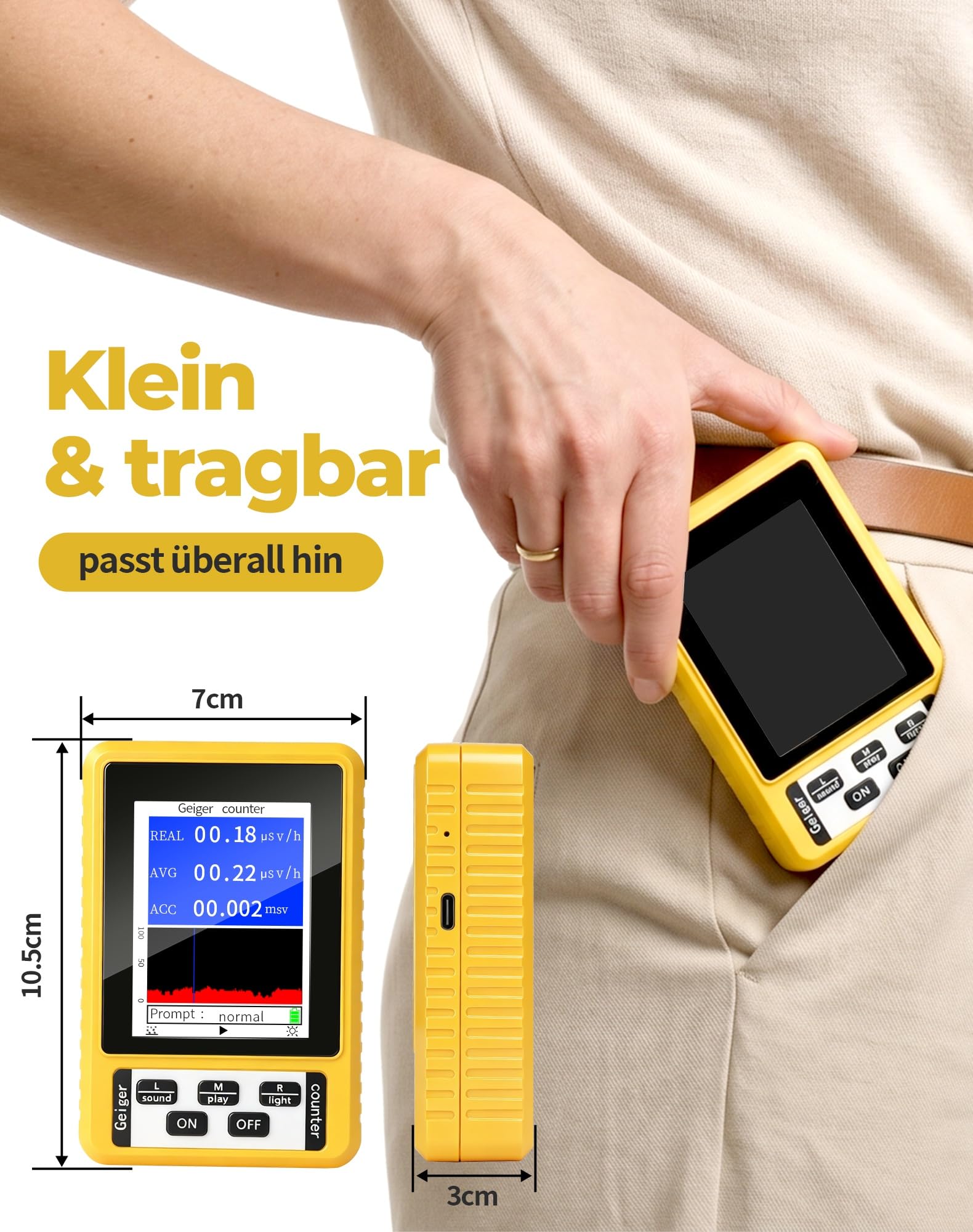 4w1 Licznik Geigera z miernikiem EMF – wykrywa promieniowanie gamma/beta/rentgen oraz pola elektromagnetyczne (EF/MF/RF), z Alarmem i Wyświetlaczem LCD do Domu, Podróży i Zastosowań