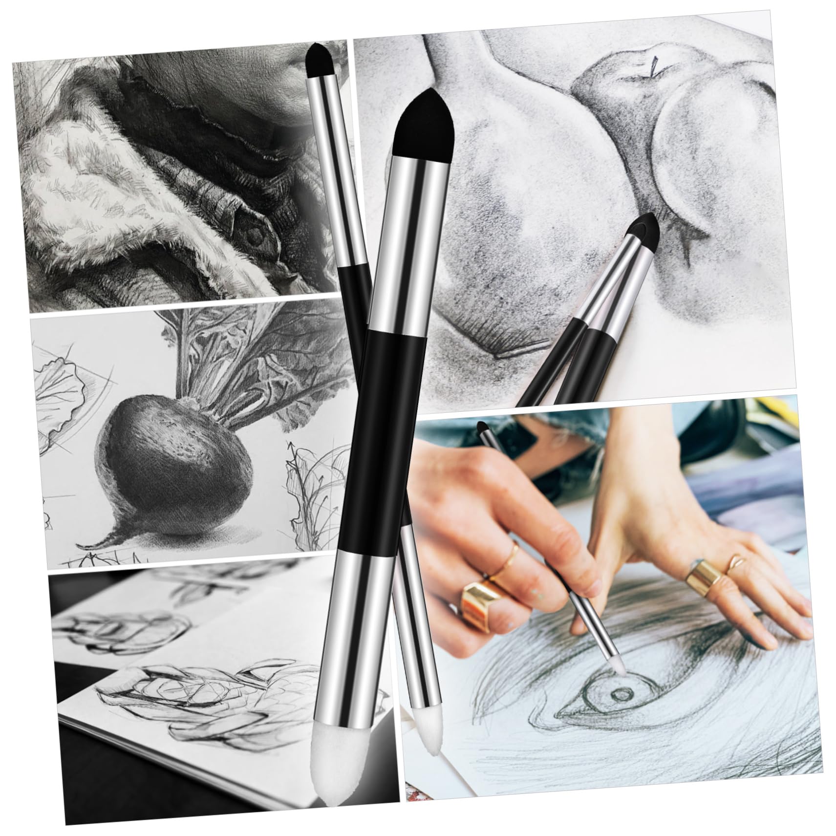 Homoyoyo 6 Pcs Blending Pen Art Eraser Pen Set Sketch Blending Sponge Shading Brushes Spong Brush Drawing Sponges