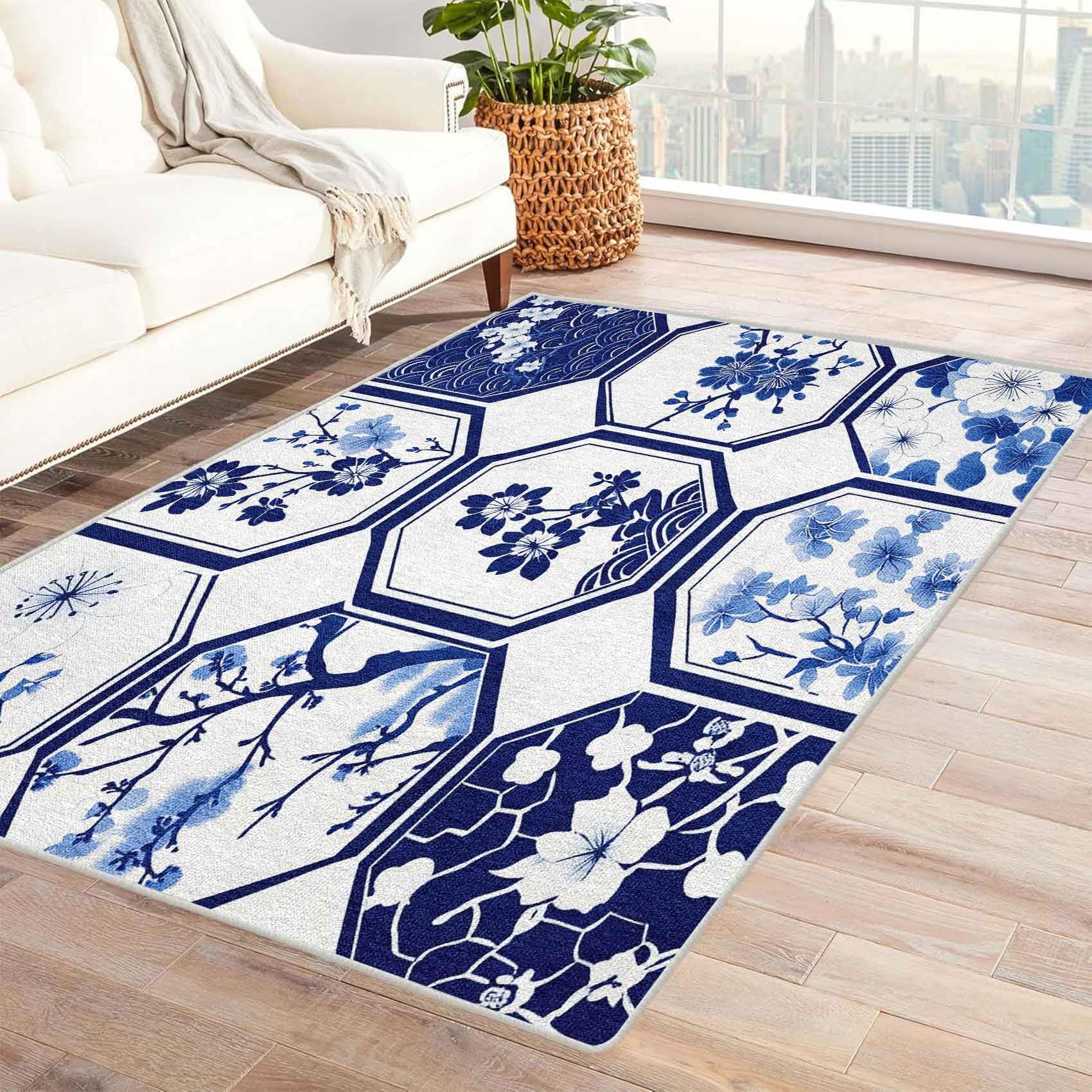 Amazon.com: 7x8 Blue and White Porcelain Rugs for Bedroom 7'x8