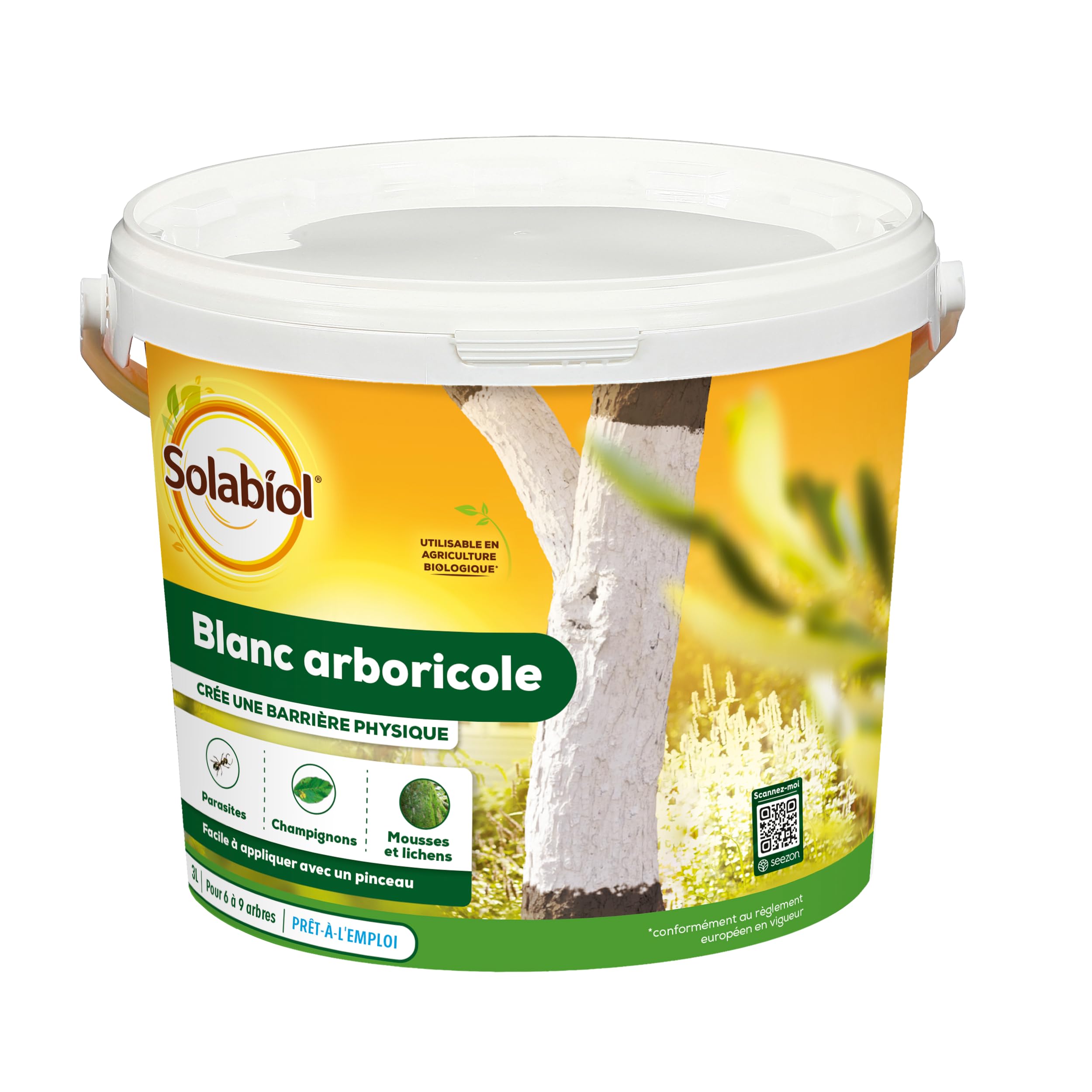 Solabiol Blanc Arboricole Seau 3L - Protection Naturelle Arbres Contre Parasites Et Soleil (Lot De 3)