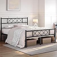 Vista 3 de Yaheetech Full Size Metal Platform Bed Frame with Simple Headboard and Footboard, Mattress Foundation for Under Bed Storage, Steel Slat Support, No