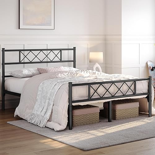 Miniatura 3 de Yaheetech Full Size Metal Platform Bed Frame with Simple Headboard and Footboard, Mattress Foundation for Under Bed Storage, Steel Slat Support, No