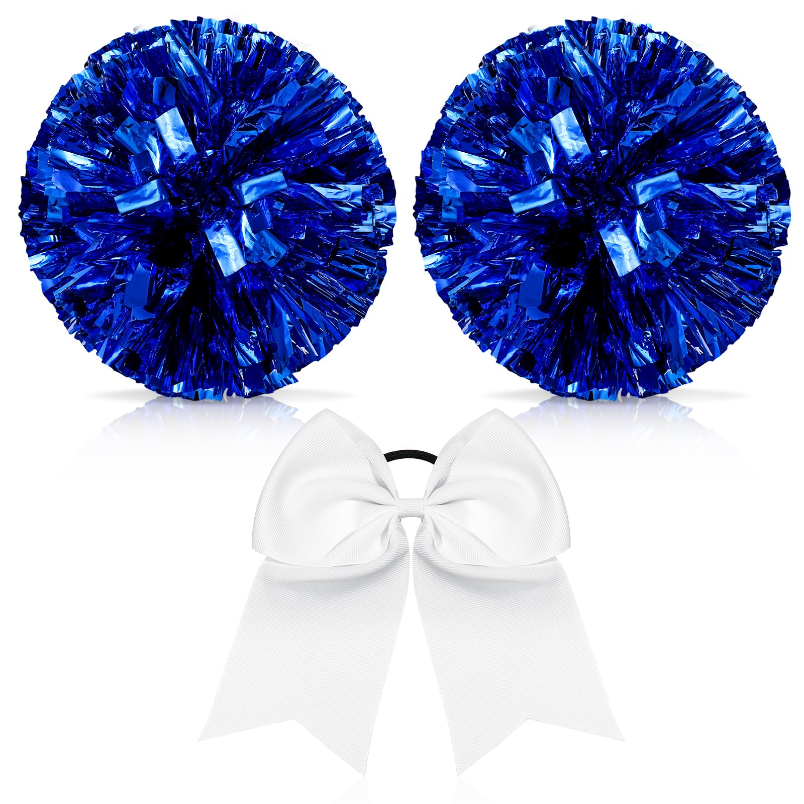 Hanaive 3 Pcs Cheerleading Pom Poms and Large Cheerleader Hair Bow Metallic Cheer Supplies for Team Spirit Sports Dance Cheering