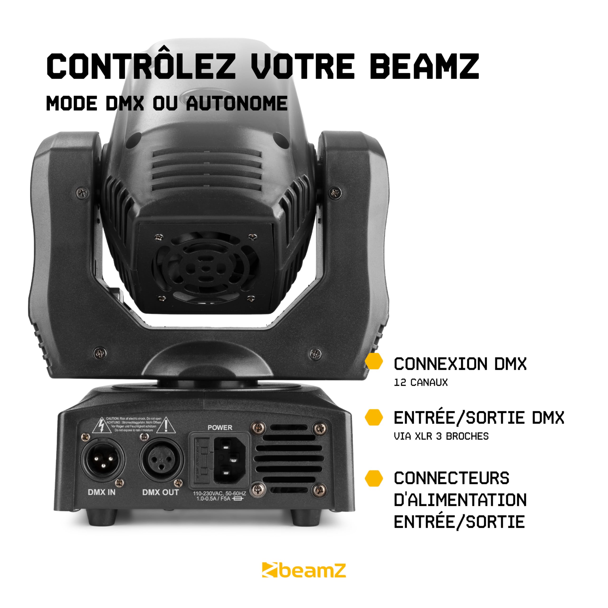 Beamz Panther 80 Lyre LED - 6x LED 12 Watts RGBW CREE, Mode DMX ou Stand Alone, Gestion Audio ou Auto, Fonction Maitre/Esclave, Shows Préprogrammés, Idéal DJ, Concert, Boite de Nuit