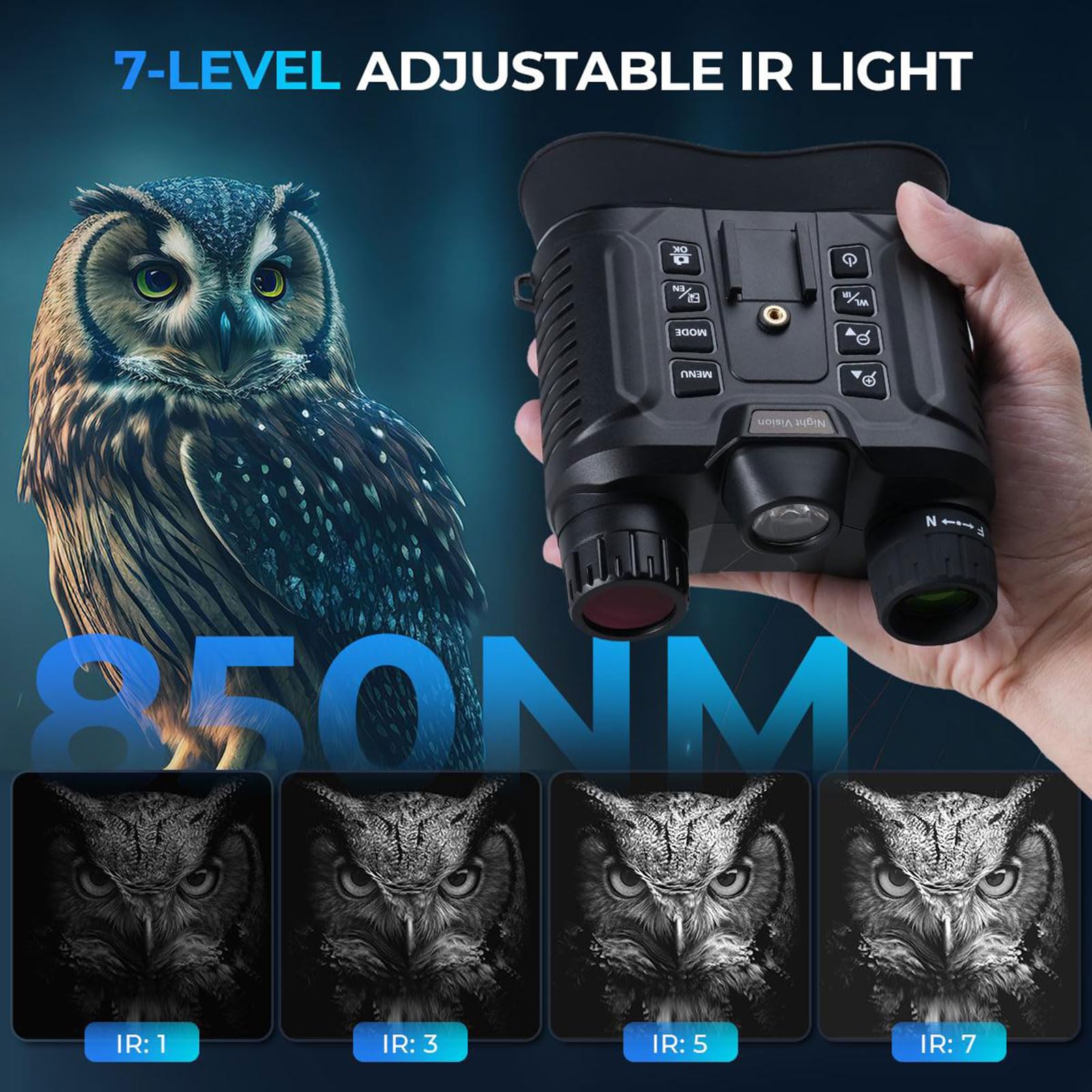 Gafas de visión Nocturna para Montar en la Cabeza, Binoculares de visión Nocturna Digitales de 1312 pies con cámara, Video 4K y Fotos de 36 M, Zoom Digital de 8X, Linterna para Acampar