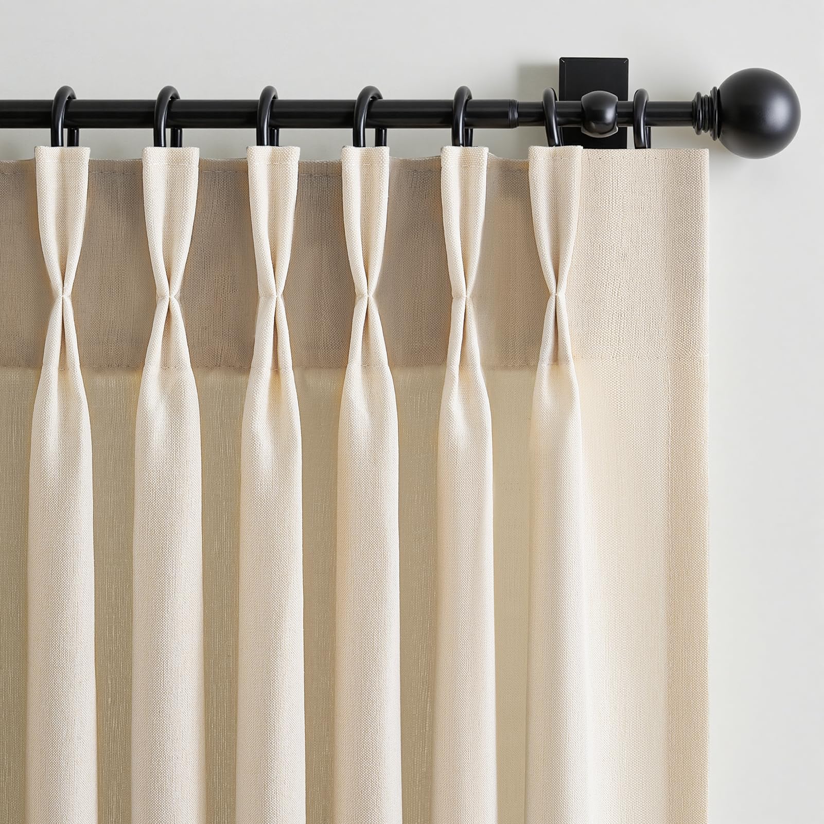 Drapenova Beige 96 Inch Length Pinch Pleat Linen Curtains Drapes 2 Panels Set,Hooks Sense of Design Semi Sheer Elegance Window Curtains Living Room Bedroom,Half Price Drapes 96 inches Long Set of 2 — image 1