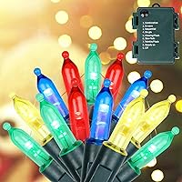 Vista 10 de Blissun Luces de Navidad, juego de 50 luces de alambre verde, mini cadena de luces de Navidad a pilas con 8 modos, luces de hadas de 16 pies