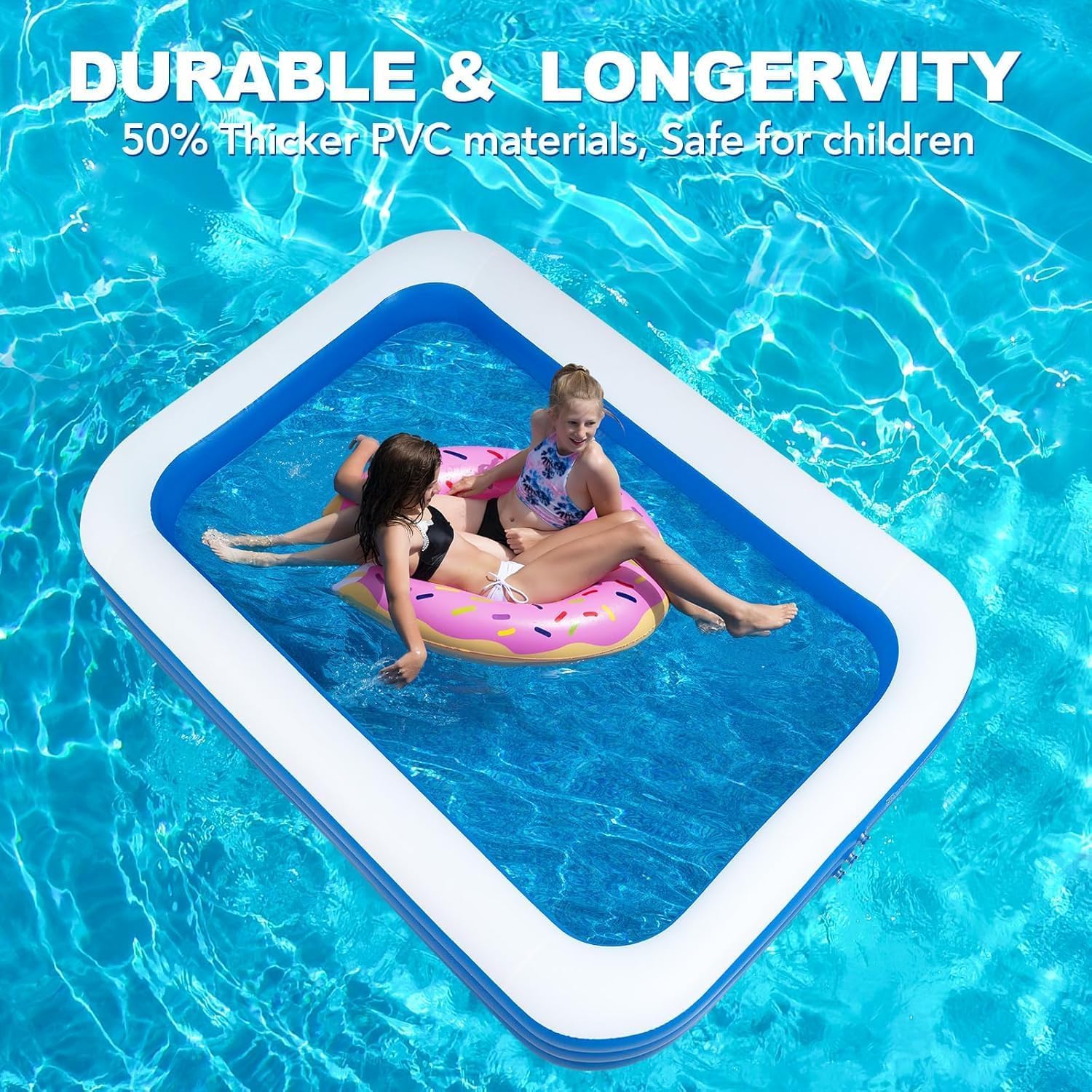 AMBLIC 5.5 Feet Kids Inflatable Swimming Pool, Full-Sized Rectangular Bathtub for Backyard Garden | Summer Party Water Play Pool for Children & Toddlers | Heavy-Duty PVC (Multicolour) (5.5 Feet) 4