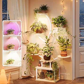 PRAISUN 51 Inch Plant Stand with Grow Lights, 8 Tiered Indoor Plant Shelf