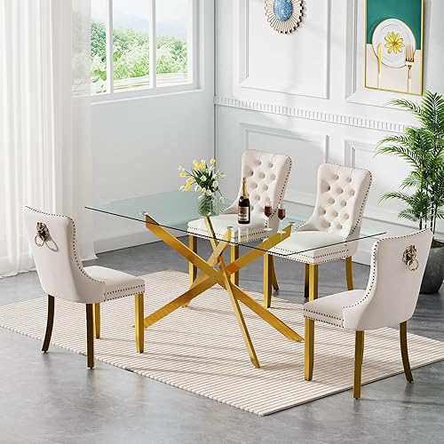 Miniatura 107 de Mesa de comedor redonda de vidrio de 36 pulgadas para 2-4 personas, patas de metal negro resistentes, mesa de cocina redonda de vidrio para