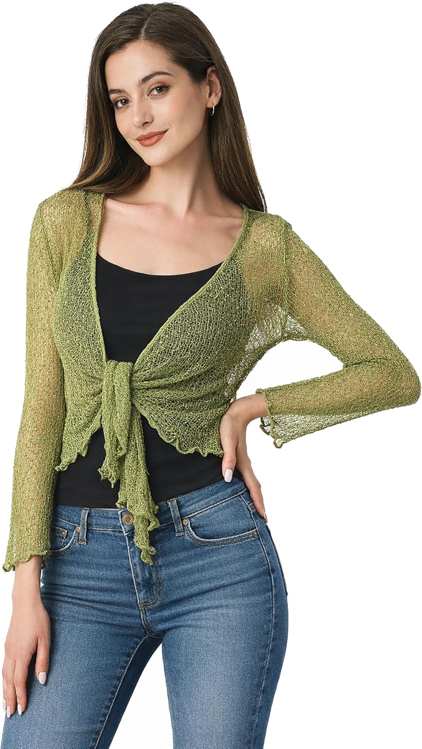 Sofishie Women's Lightweight Mesh Knit Sheer Shrug, Open Neck, 3/4 Sleeve, Beach/Casual Wear