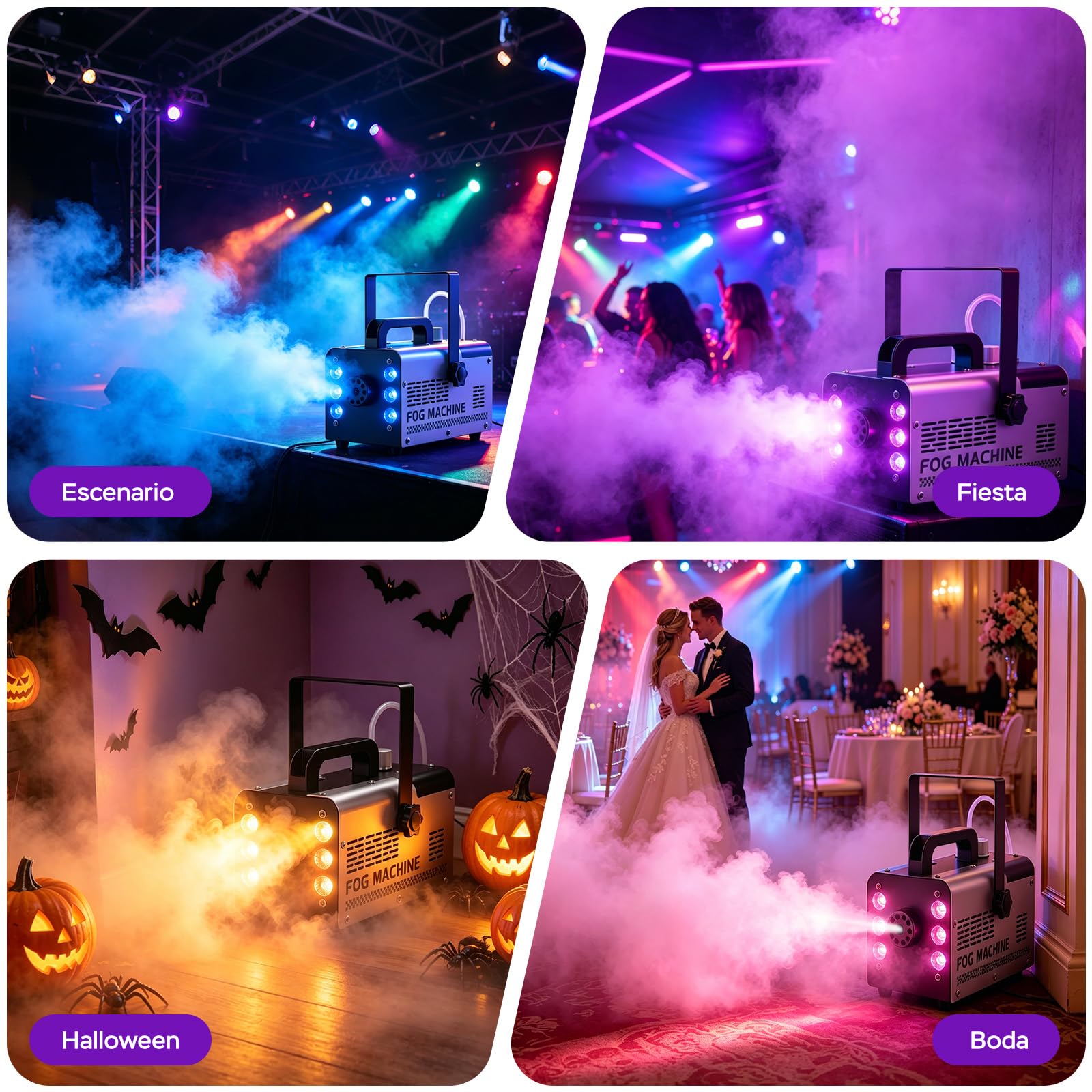 Máquina de Humo, Mini Niebla Máquina, 6 LEDs RGB Máquina de Niebla con Mando a Distancia Inalámbrico Automático, Portátil, para Halloween Fiestas Bodas DJ Escenario