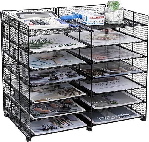 TQVAI Organizador de archivos de escritorio, organizador de literatura, 12 compartimentos, organizador de correo, bandeja extraíble para cartas,