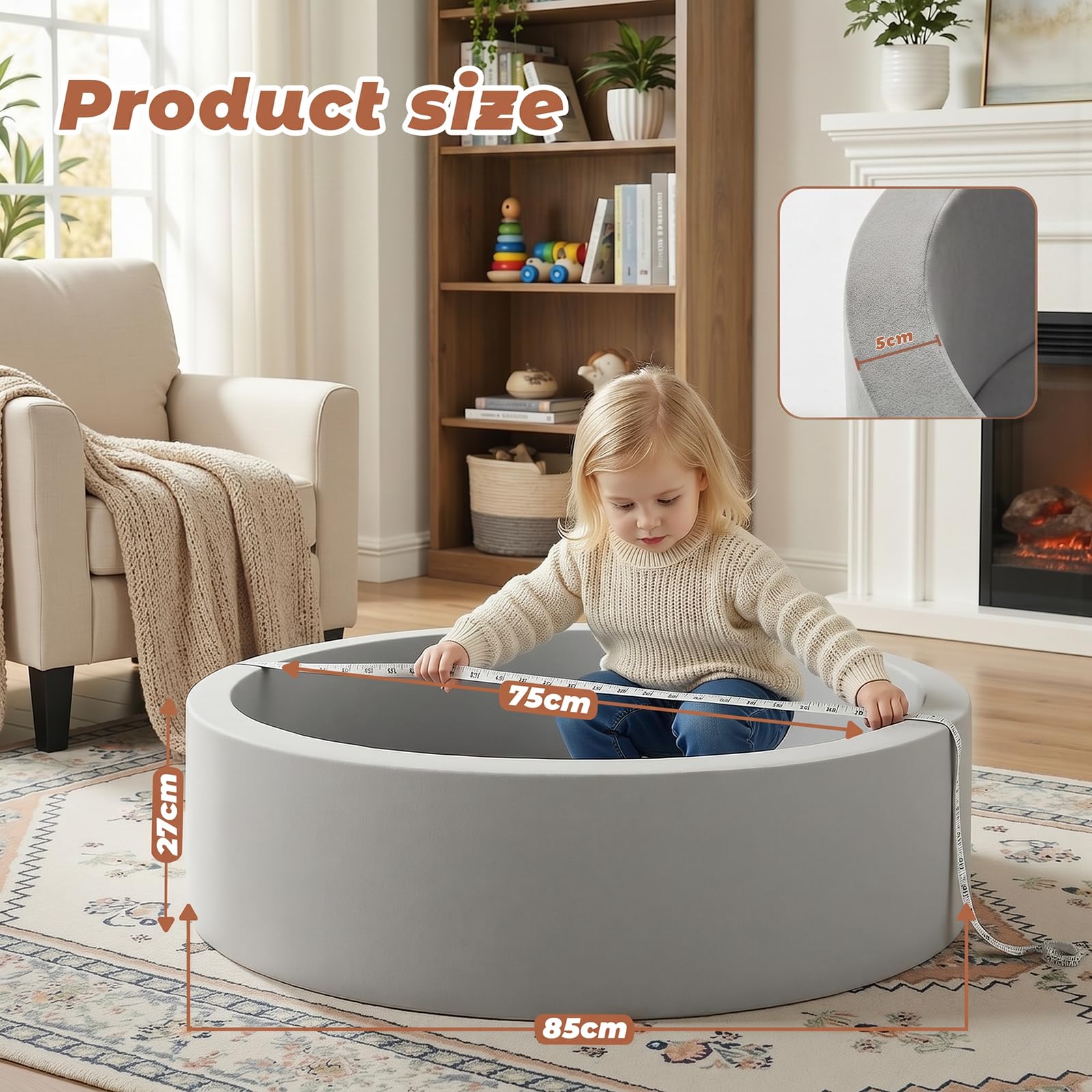Wilwolfer Piscina con palline per bambini, in schiuma, morbida, rimovibile e lavabile, adatta per bambini piccoli, 85 x 27 cm, con 100 palline colorate per vasca con palline, innocua e durevole