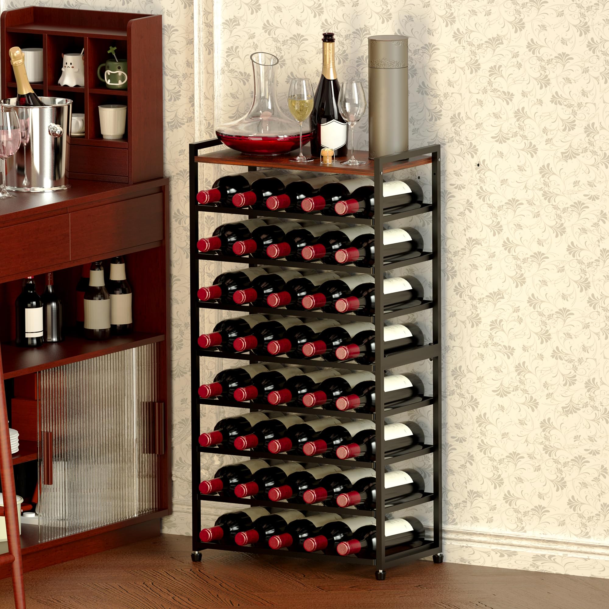 Estante de vino para 40 botellas, 8 niveles, metal, soporte de exhibición para cocina y bar