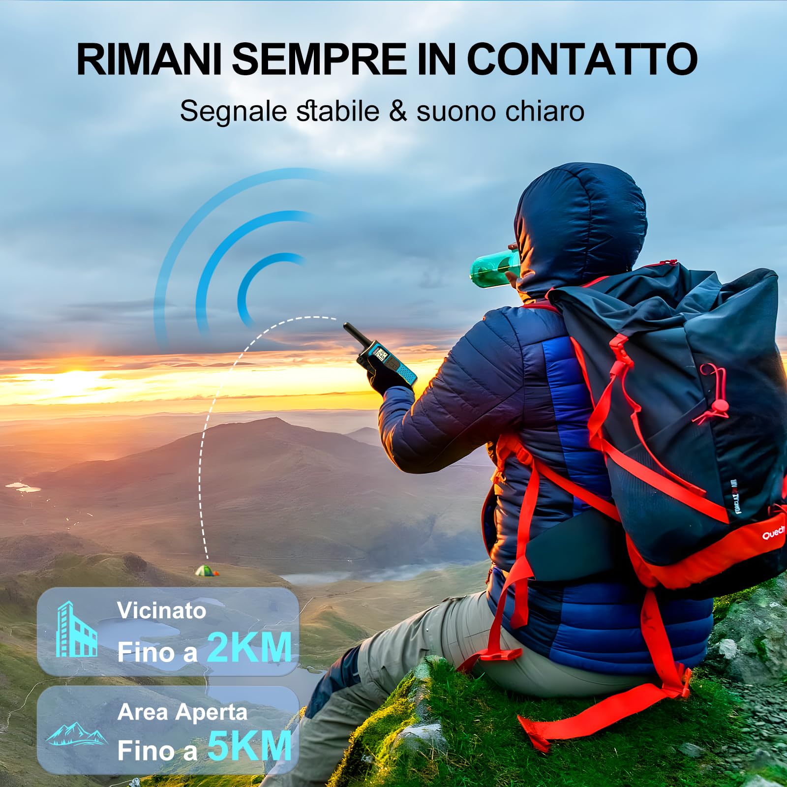 Walkie-Talkie 4 Pezzi, Walkie Talkie Ricaricabile con 1200mAh Batteria, Walkie-Talkies per Bambini Adulti, 16 Canali/VOX/Cavo USB-C, Walky Talky Lungo Raggio per Campeggio Escursioni