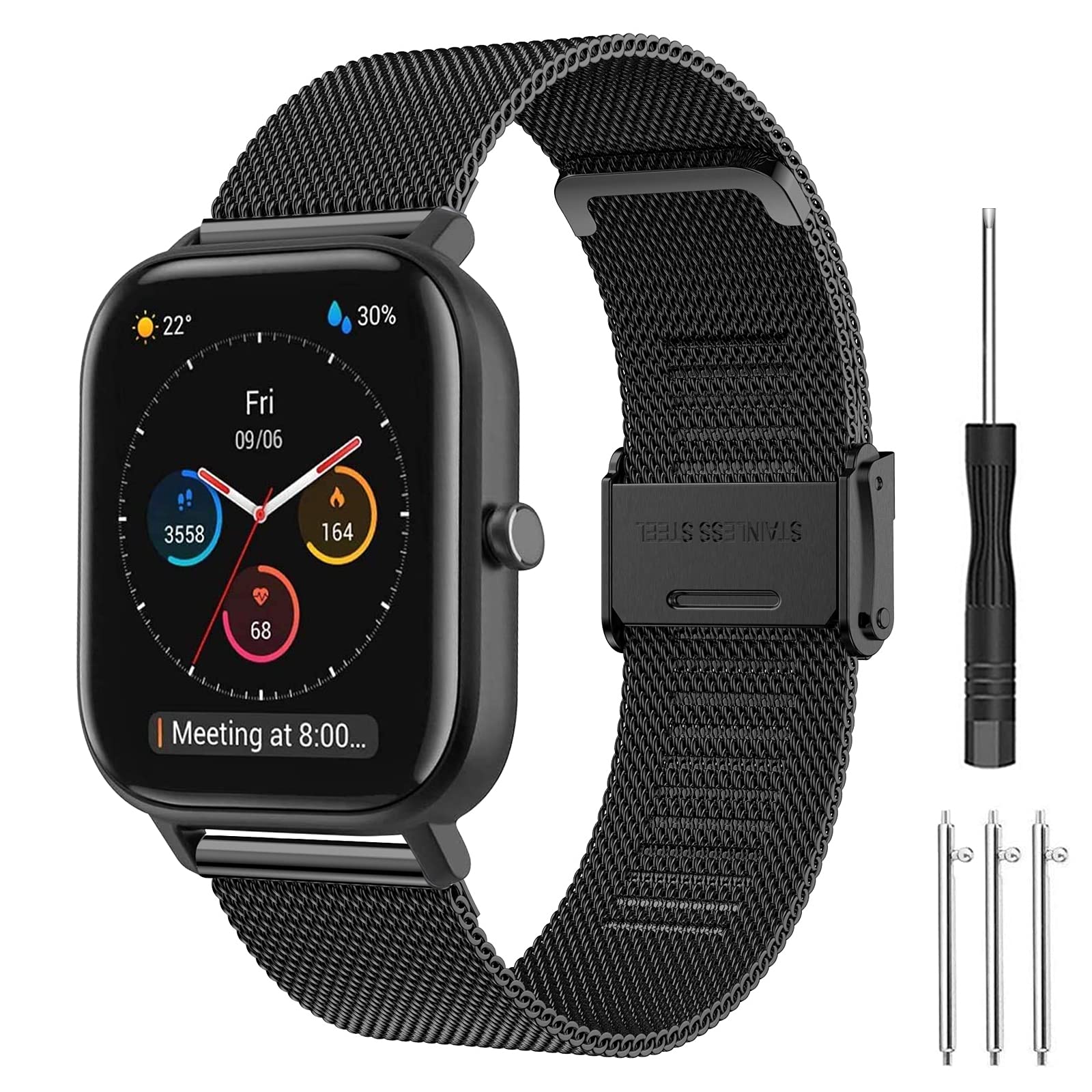 Strap for Amazfit GTS Bracelet, 20mm Stainless Steel Metal Replacement Bracelets for Amazfit GTS 4, GTS 4 Mini, GTS 3, GTS 2, GTS 2 Mini, Amazfit Bip, Bip U, Bip U Pro, Bip 3, Bip 3 Pro