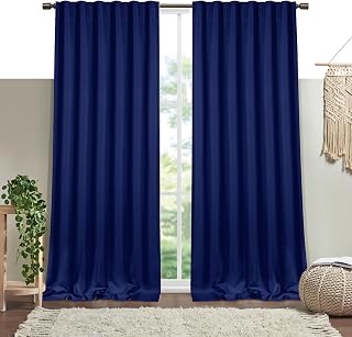 Indigo Blue Solid Panel Curtains, 84 Inches Long, Set of 2, 100% Cotton,...