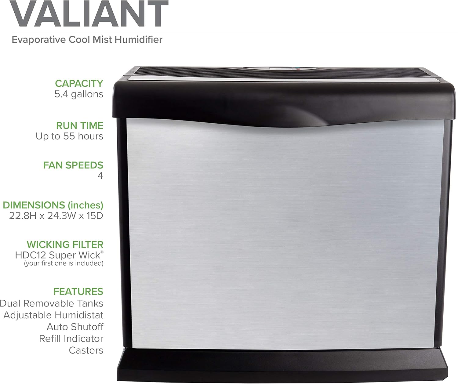 AIRCARE Valiant HD1409 Humidifier with specifications overlay