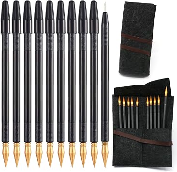 Scratch Color Pen Dual Tip/Scratch Paper Stick Stylus Tools for Art Paper Painting/Expert Edition/Black & Gold Design / 10 Pieces