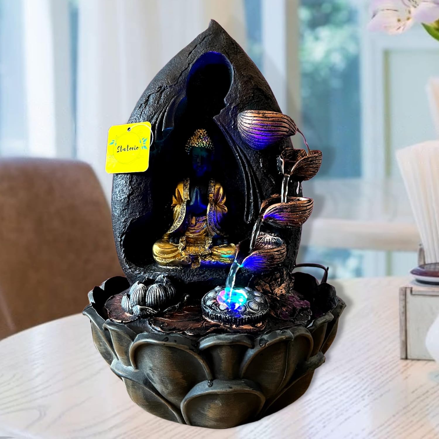 Statonio 16 Inch Resin Waterfall Fountain Tabletop Water Fountain