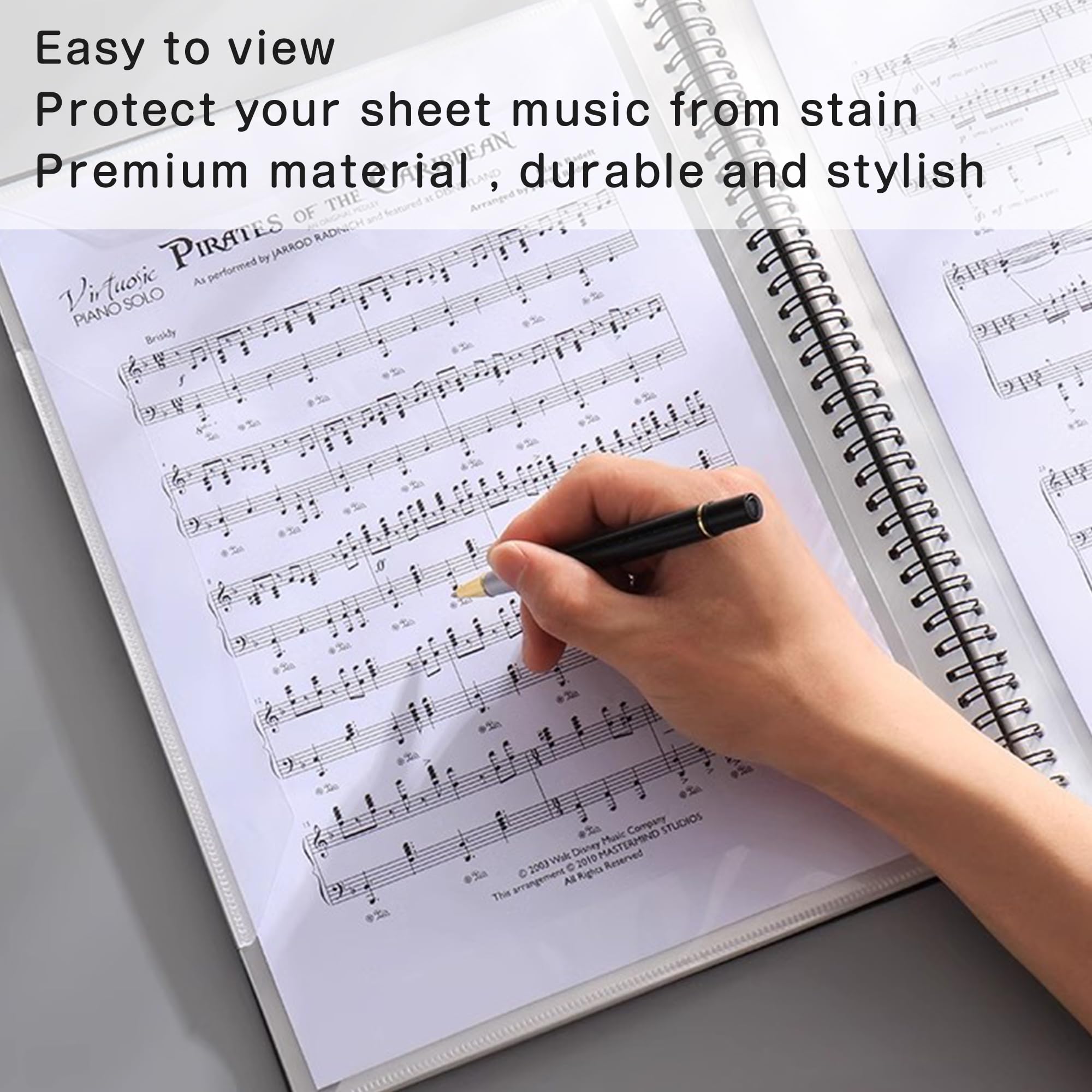 AMJKEJI Chemises Pour Partitions, Classeur Partition Musique, Classeur A4 Musique En Plastique, Dossier De Rangement Pour Partitions De Musique 30 Pages / 60 Pochettes, Noir