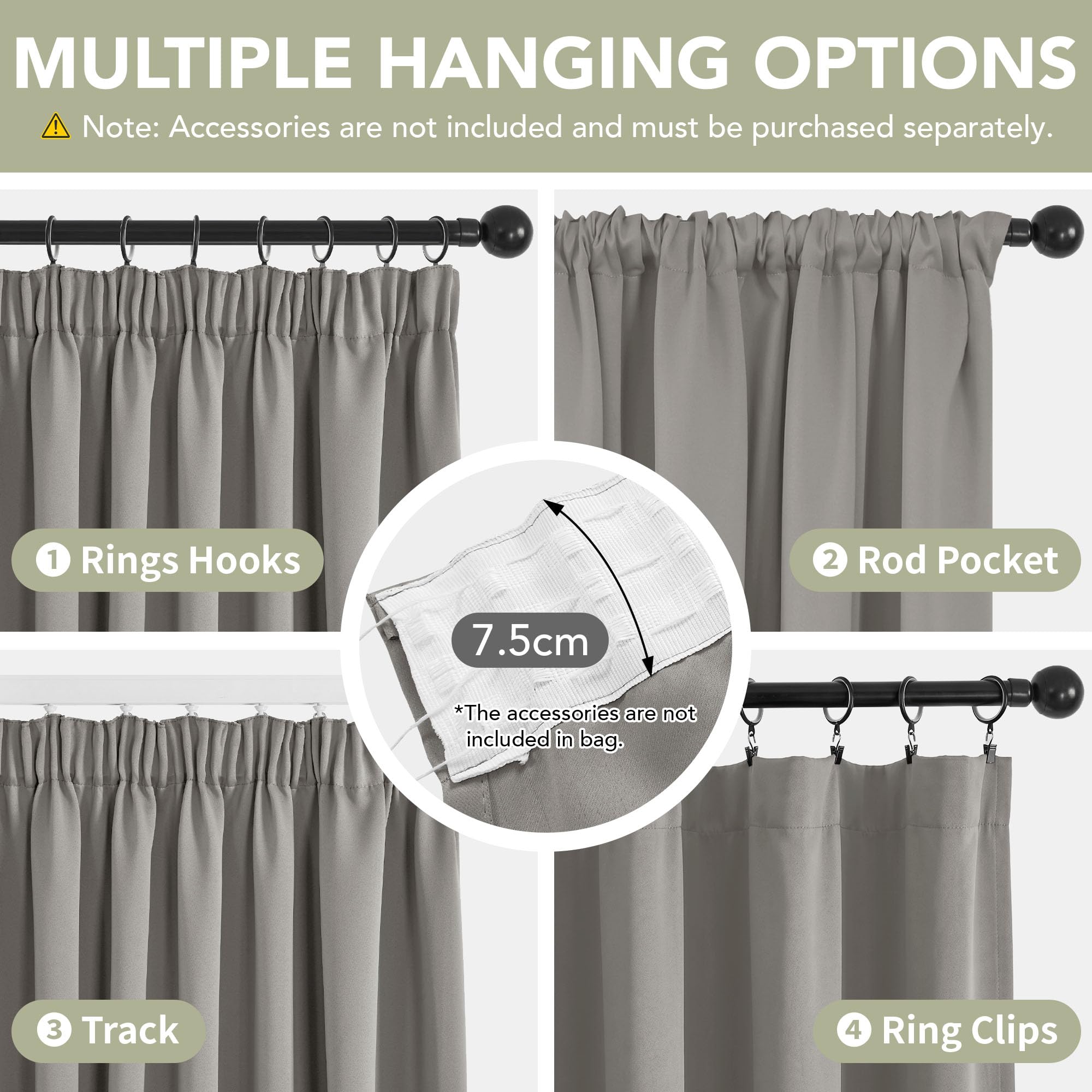 Deconovo Cortinas Salón y Dormitorio Opacas 300x245 cm, 2 Paneles, Cortinas Térmicas Aislantes Frío y Calor con Cinta Fruncidora, Oeko-Tex, Gris Topo Claro