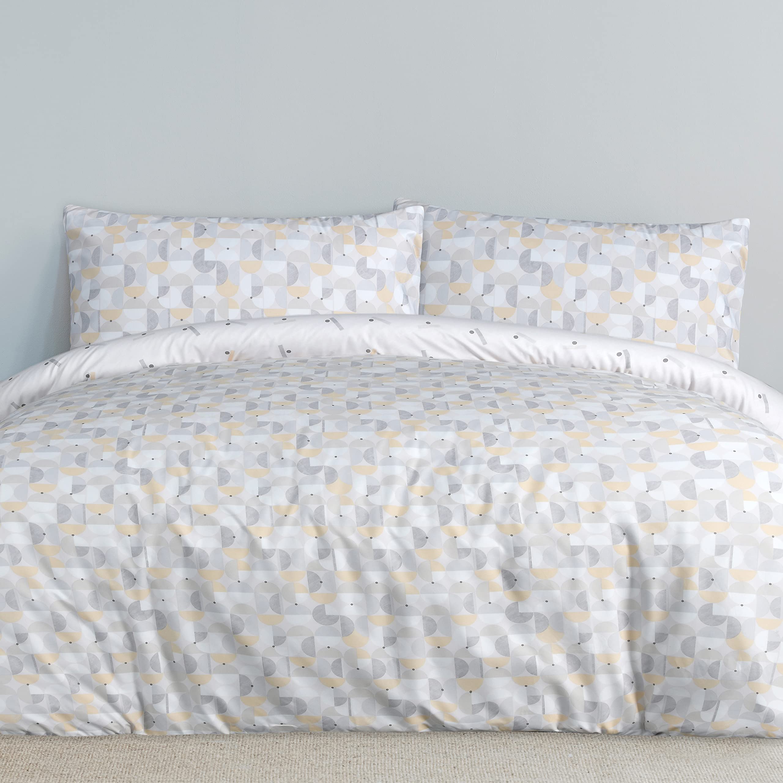 Rackhams Blue Printed Reversible Circle Geo Duvet Cover With Pillowcases - Ochre - Double (200Cm X 200Cm)