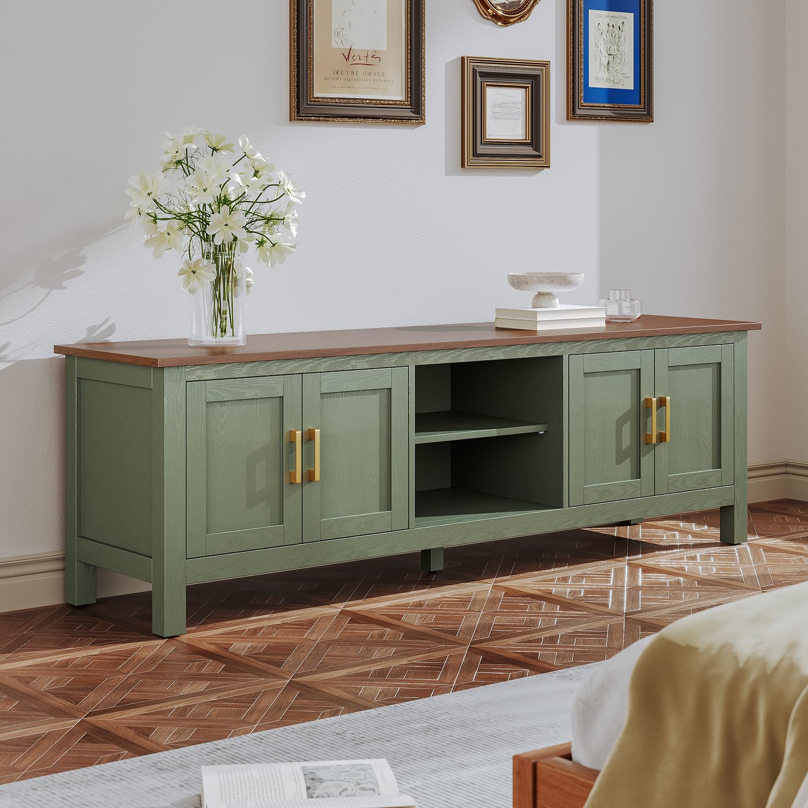 ARTPOWER 63' TV Stand, Farmhouse Entertainment Center with Storage，Green — product photo