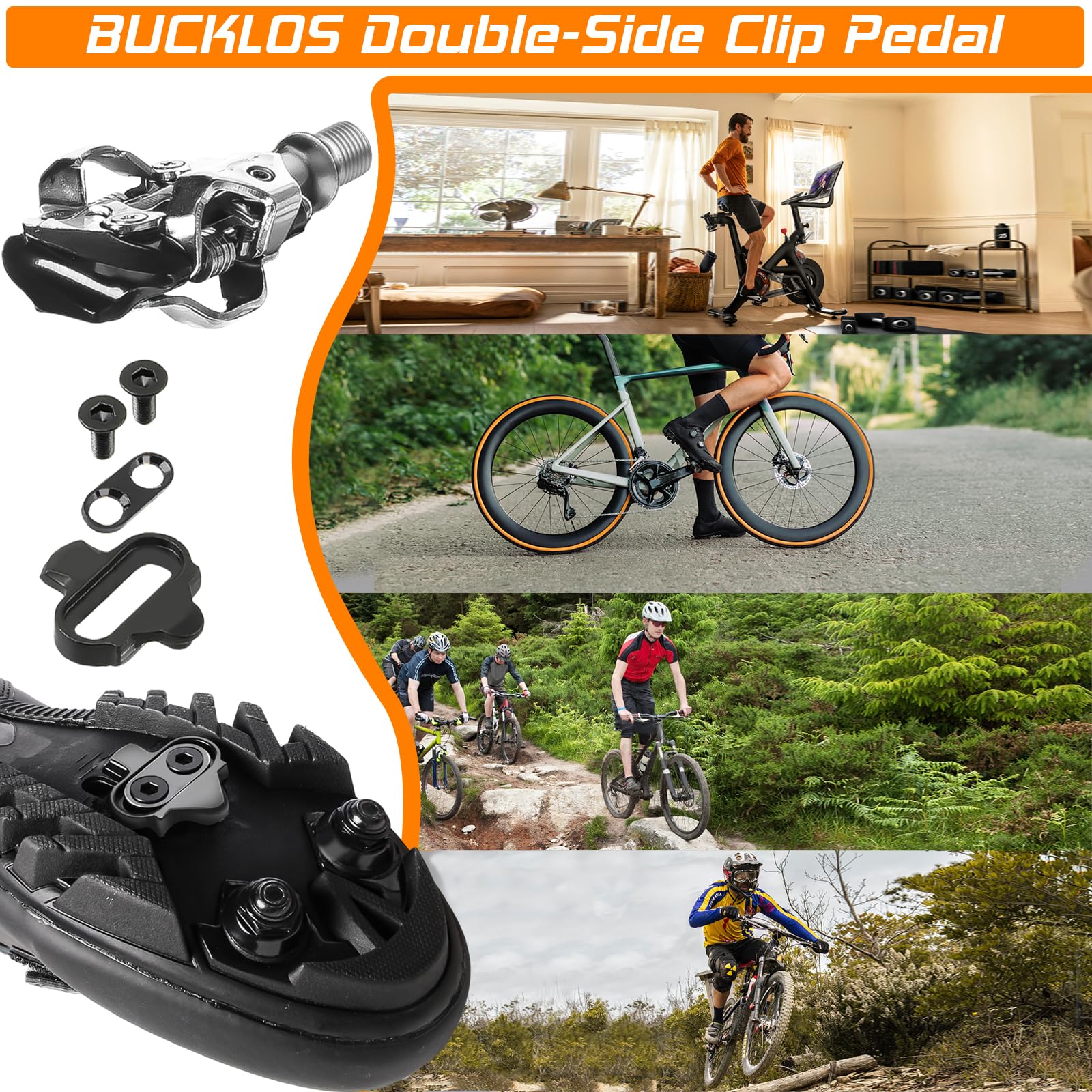 BUCKLOS SPD Pedales de clip para bicicleta de montaña MTB Pedales de doble cara sin clip – Bicicleta de carretera Spin Bike Rodamiento sellado Clips de bicicleta en pedal compatible con tacos Shimano