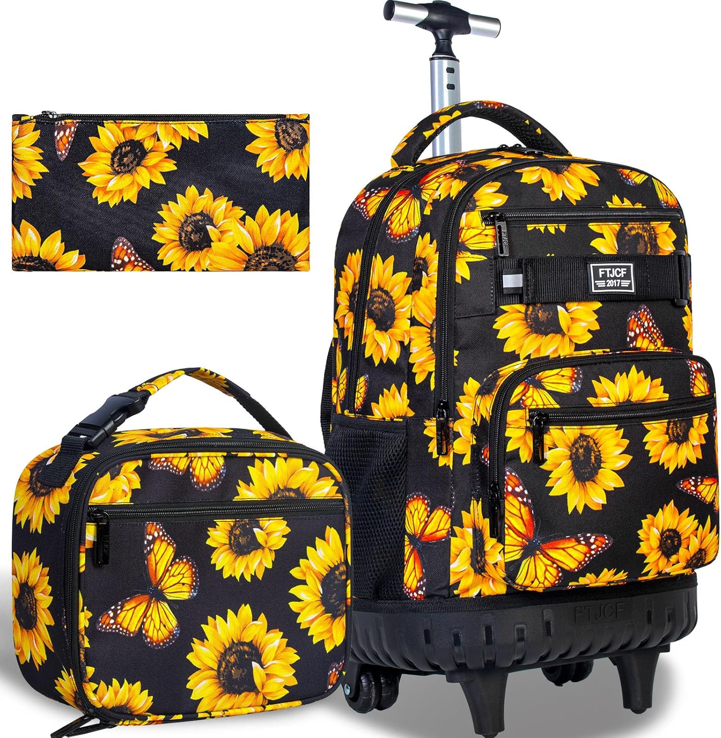 FTJCF 3PCS Rolling Backpack for Women, 19 Inche Girls