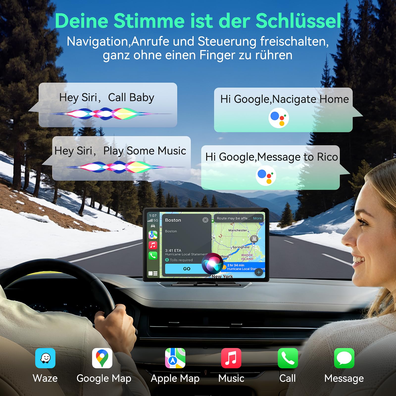 Carplay Display FüR Car Play und Android Auto,11.3 Zoll Touchscreen Android Auto Display Bildschirm Tragbares Autoradios,Carplay Display mit siri/GOO-gle,Dashcam,Navigation,Bluetooth,Mirror Link
