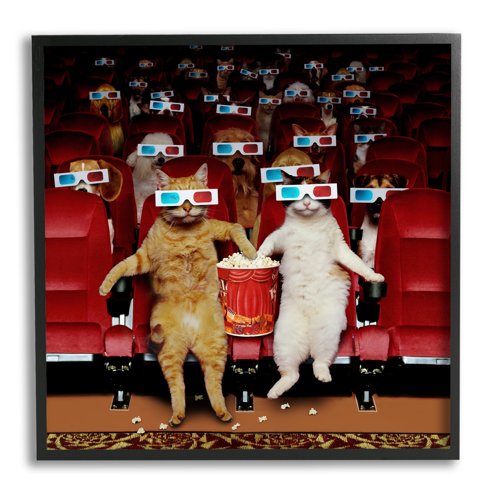 Stupell Industries Cats at 3D Movie Theater Black Framed Giclee Art Design by Lund Roeser
