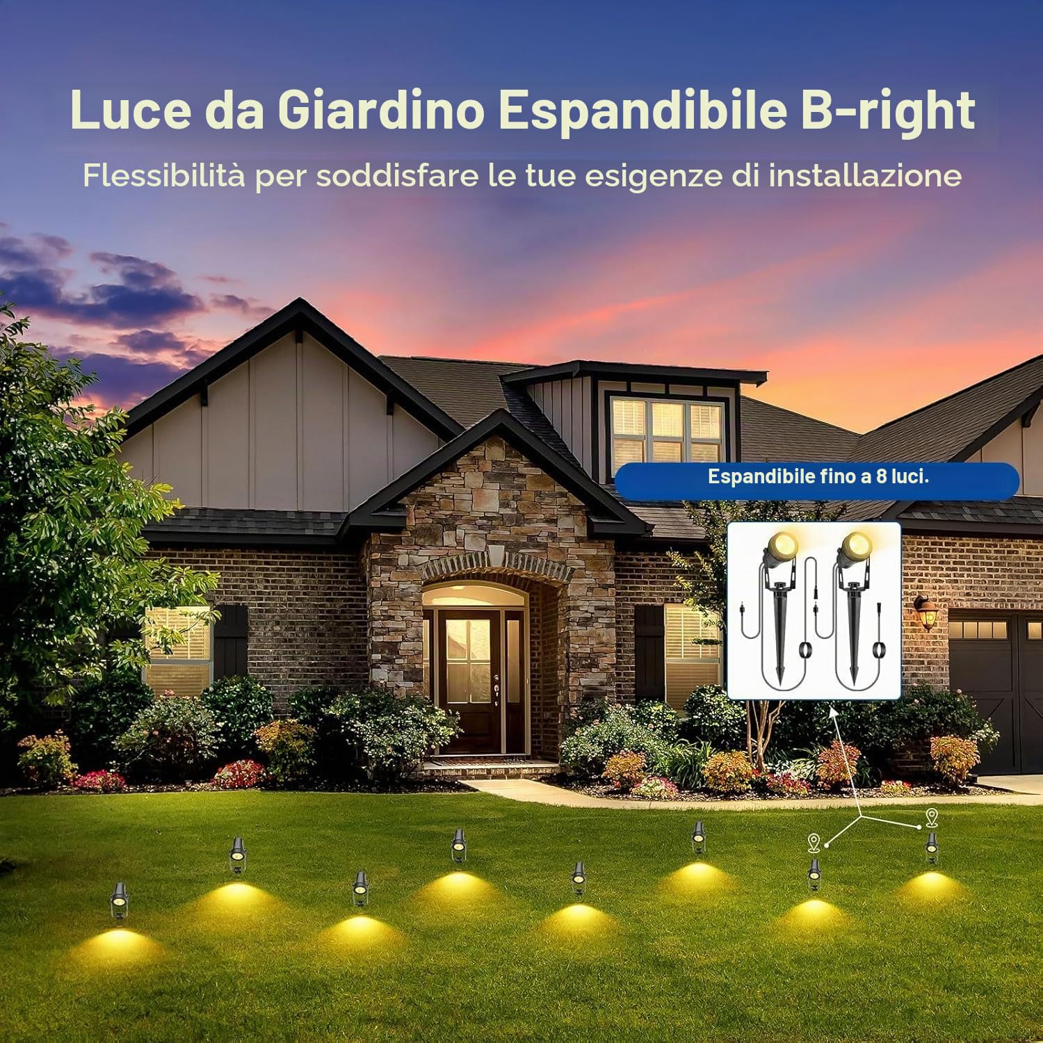B-right Lampada da Giardino Esterno, 4 * 3W Lampada da Giardino con Terra, Luce da Giardino Faretto da con Spina e Cavo, Faretti da Giardino Luci proiettore LED Spot Esterno Bianco Caldo
