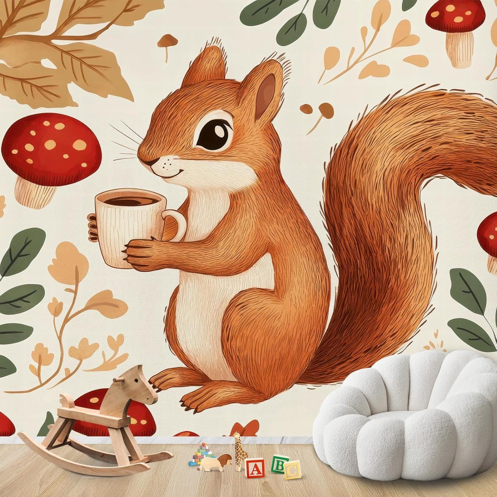 hgjdjhnf Photo Wallpaper Squirrel Forest Animals Children's Room Non-Woven ModernLiving Room Bedroom Children's RoomDecoration Motif Wallpaper,200cmx140cmSticker - Background- Painting