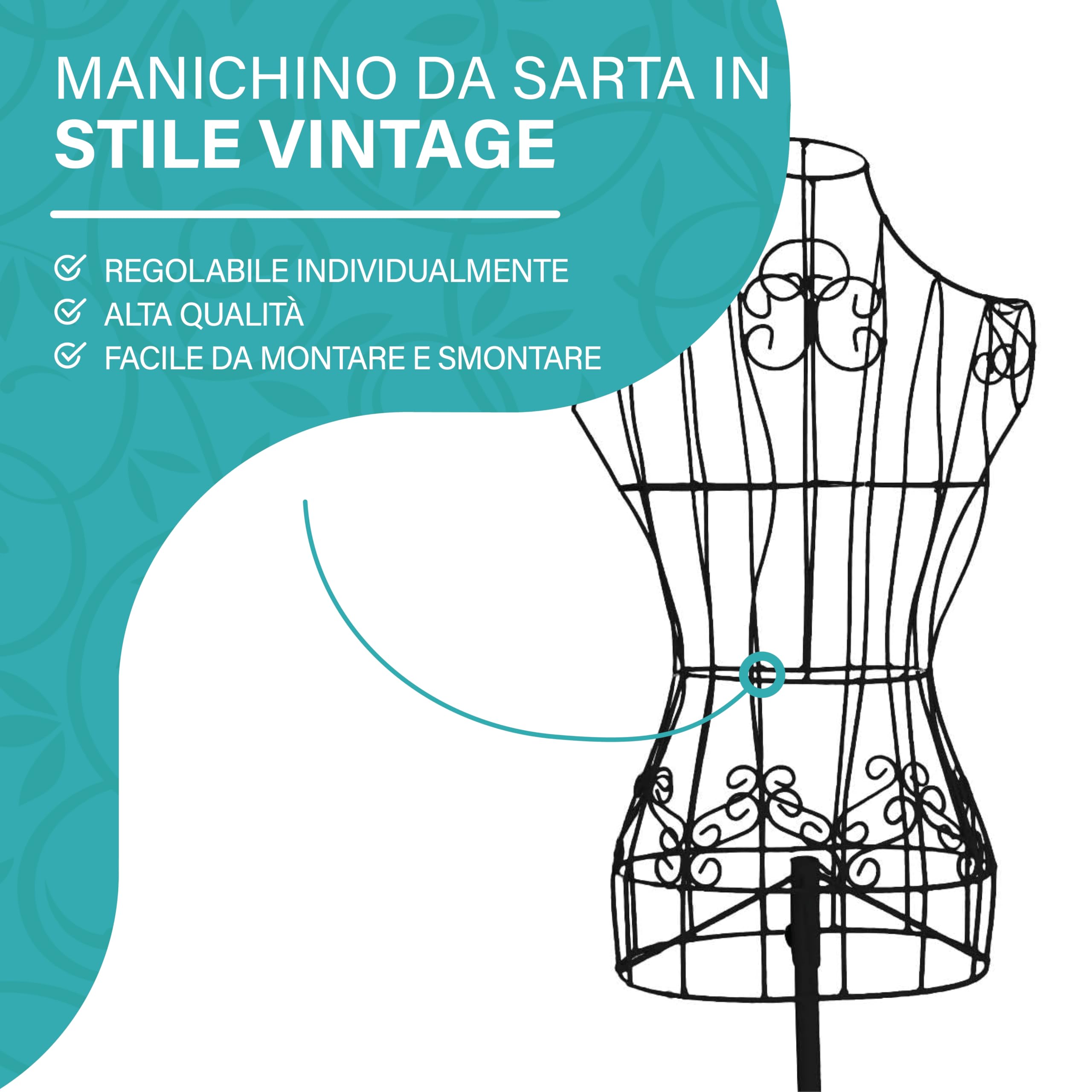 PrimoLiving - Manichino da sartoria in metallo, regolabile in altezza, colore nero, modello P-12901