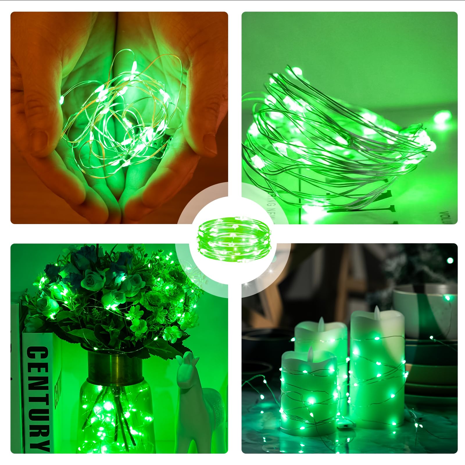 6 luces de hadas alimentadas por pilas con control remoto verde
