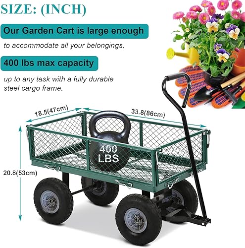 Miniatura 2 de Best Garden Carts Wagons - Carrito de jardín para exteriores, playa, césped, patio, capacidad de carga de 400 libras, 20.8 pulgadas de alto x 33.8