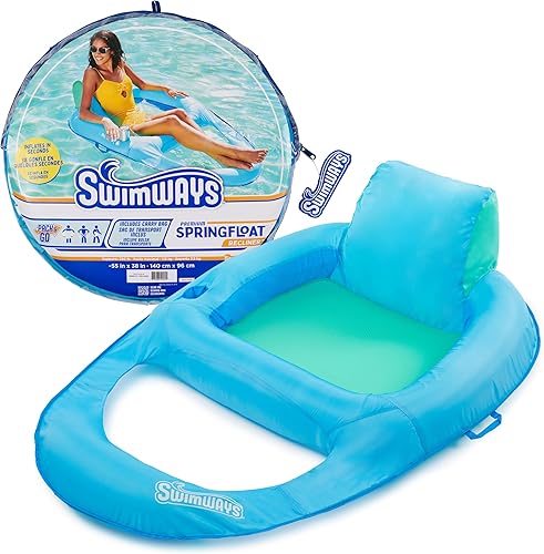SwimWays Flotador de primavera reclinable prémium para piscina, flotadores inflables para adultos con inflado rápido para edades de 15 años en