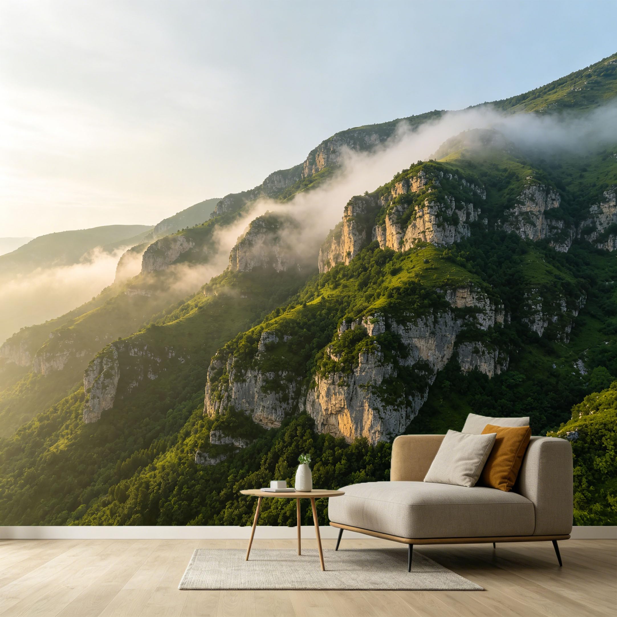 Custom Size Wall Murals Misty Mountain Landscape Peak Cliff Forest SelfAdhesive Wall Fabric Removable Large Wallpaper for Photo Living Room Interior Decor Wall Art