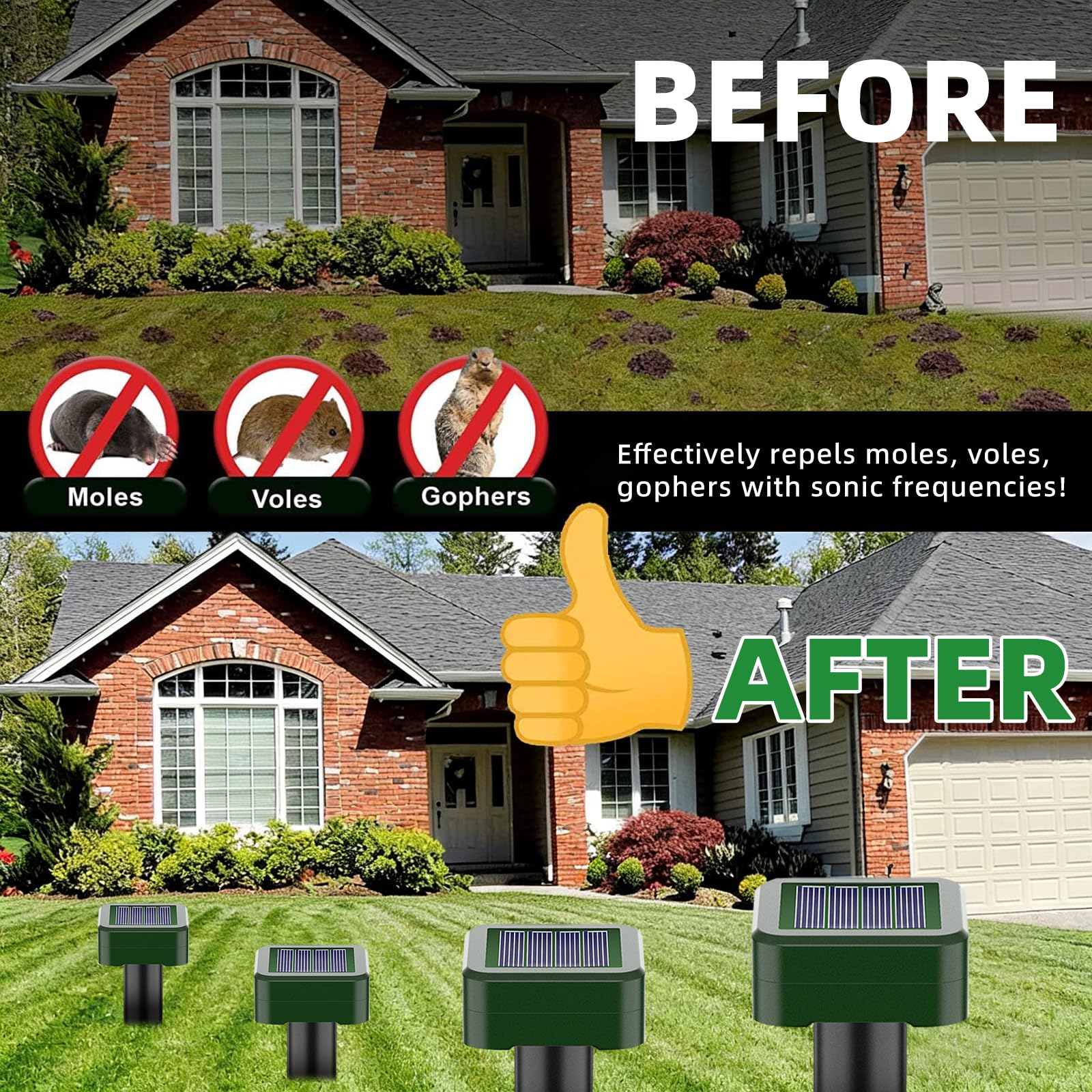 Ahuyentador de Topos Solar 8 Piezas, Ahuyentador de Roedores Solar Ultrasónico Impermeable y Resistente a la Corrosión para Ahuyentar Campañoles, Topos, Serpientes y Lagartos