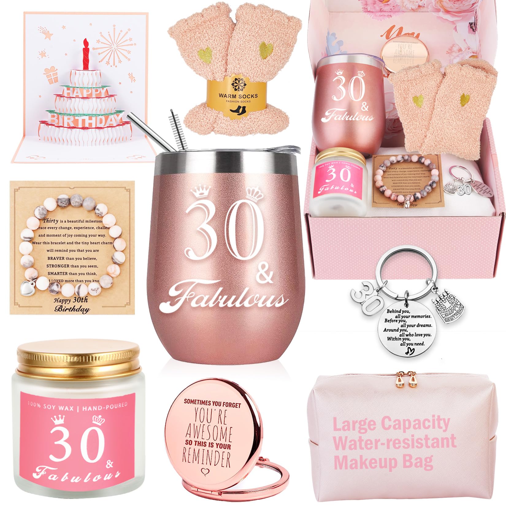 30th Birthday Gifts For Women, Happy 30 Year Old Birthday Basket Gifts Box for Her Friends Female Mom Wife Daughter Sister Girlfriend Coworker Bestie Women Birthday Unique