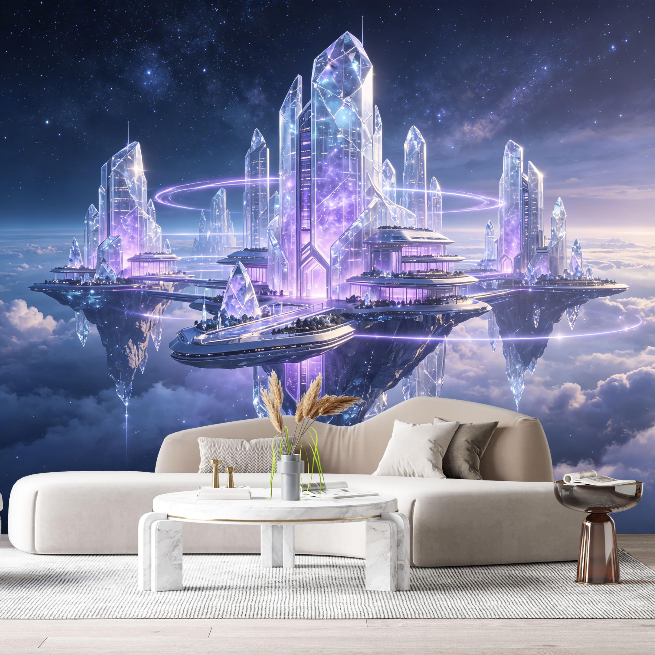 Custom Size Wall Murals Futuristic Crystal City Nebula Galaxy 3D Modern Contemporary SelfAdhesive Wall Fabric Removable Large Wallpaper for Photo Living Room