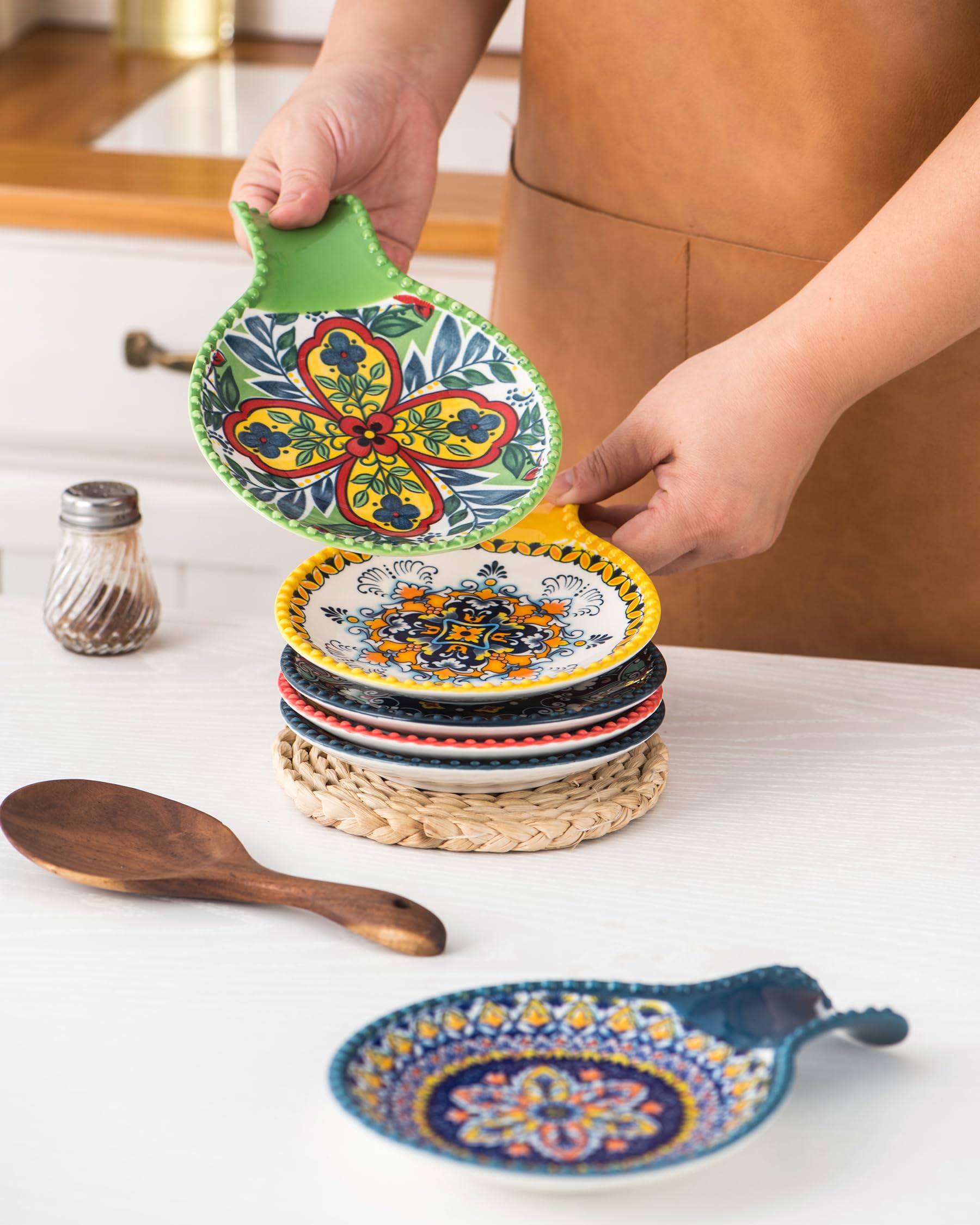 HENXFEN LEAD Vassoio per cucchiai in ceramica, set di 6 porta utensili da cucina porta cucchiai in porcellana per cucchiai, mestoli, pinze. Colorato, confezione da 6 - stile boemo