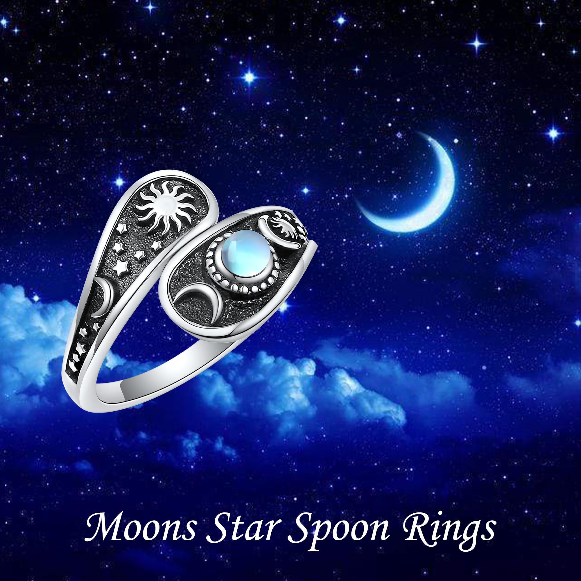 Löffel Ringe für Frauen Sterling Silber Sonne Mond und Stern Löffel Ringe Mondstein Löffel Schmuck für Frauen