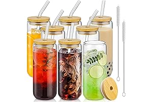 8-Piece Can-Shaped Bamboo-Lid Drinking Glasses