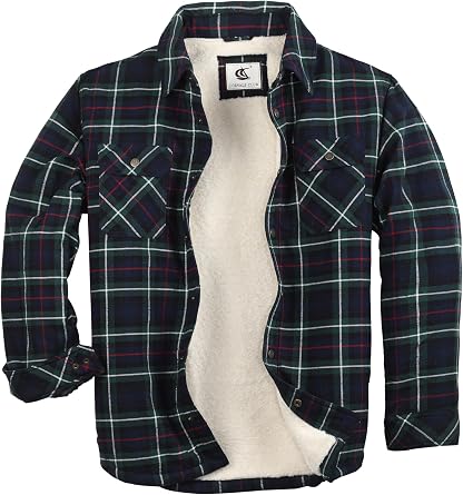 COEVALS CLUB Mens Flannel Shacket Casual Button Snap Sherpa Quilted Lined Premium Jacket Shirts