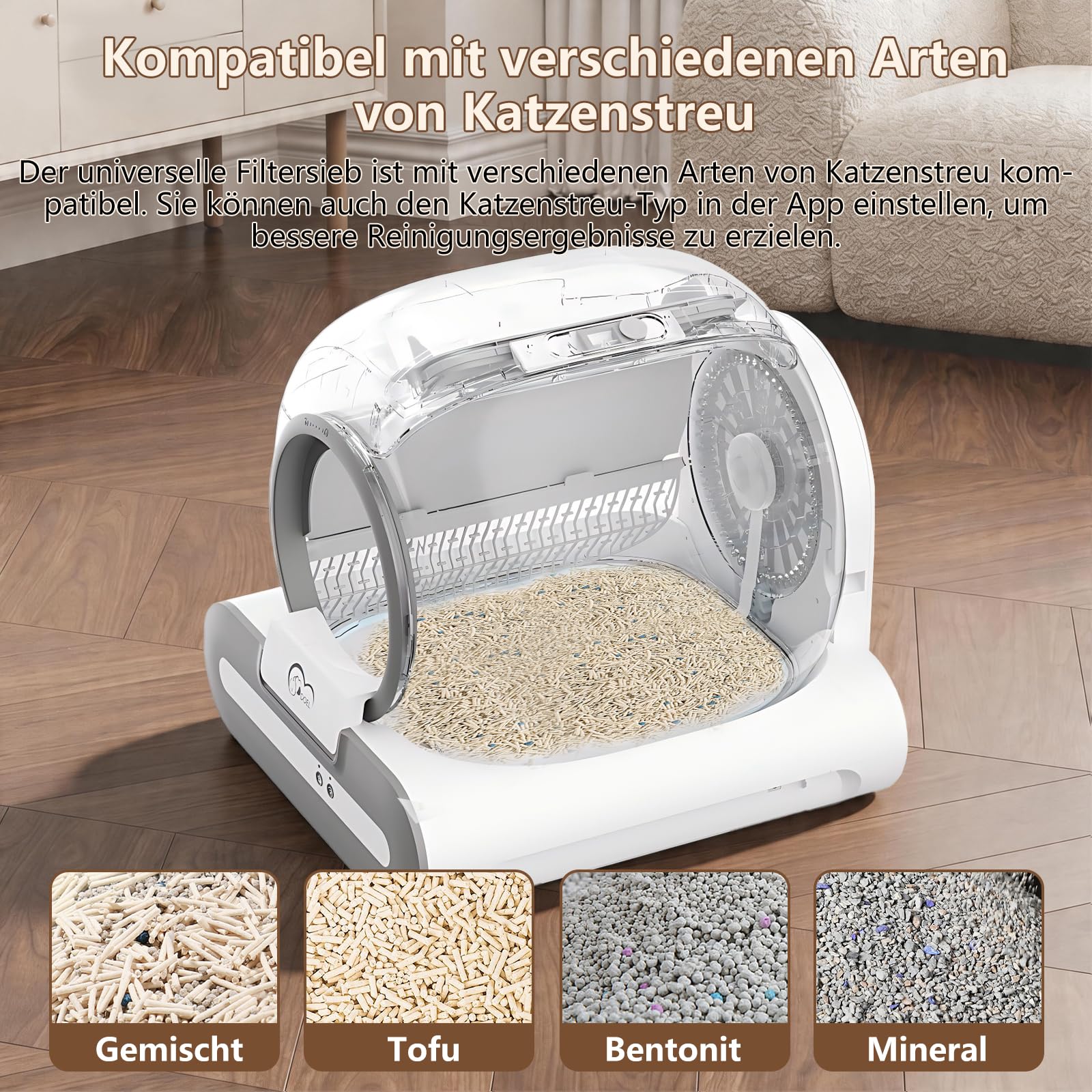 DOEL 2026 Arenero autolimpiable para gatos, 65 L, gran capacidad, protección de seguridad múltiple, caja de arena automática para gatos, control de la salud, para varios gatos con base de