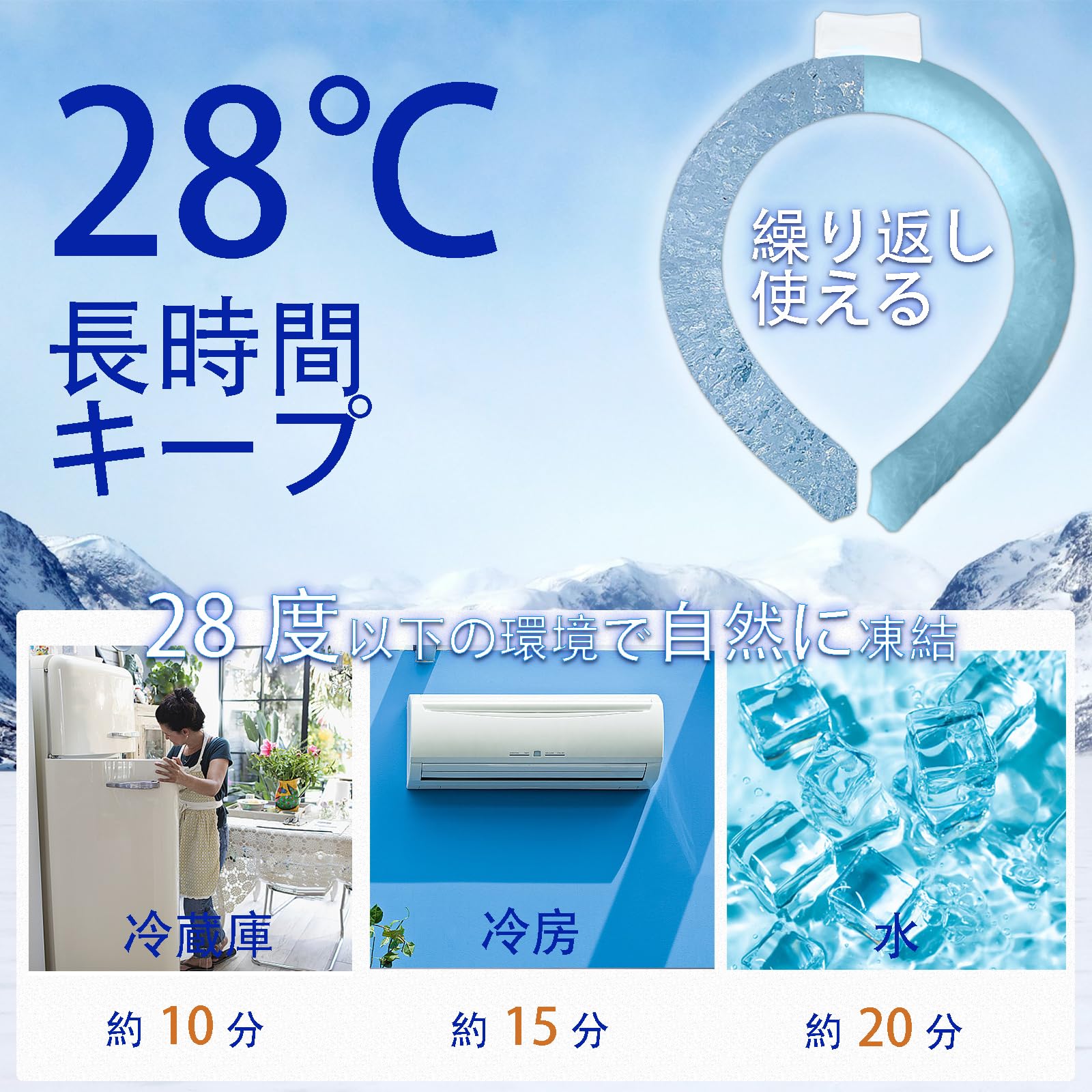 Amazon.co.jp: アイスネックリング ネッククーラー 28度自然凍結