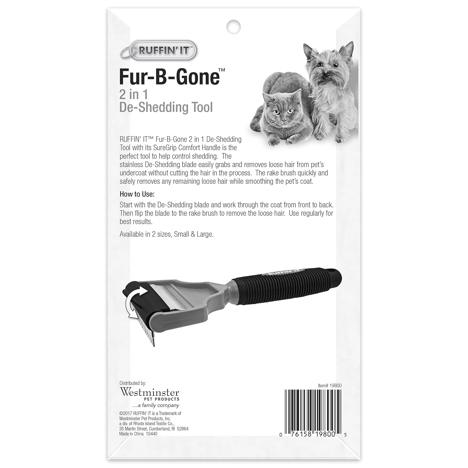 Westminster Pet Ruffin' It Fur-B-Gone Pet Deshedding Tool, Small, Great for Dogs & Cats